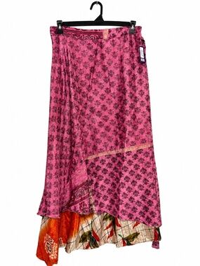 One-of-a-Kind Recycled Sari Wrap Skirt – Adjustable, Reversible, Size 14-32 NWT